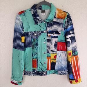 Dolcezza Simply Art Jacket Womens Small Abstract Print Colorful Boho Artsy